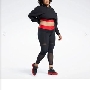 Reebok Limited Edition Cardi B Mesh Black Leggings With Red Accents